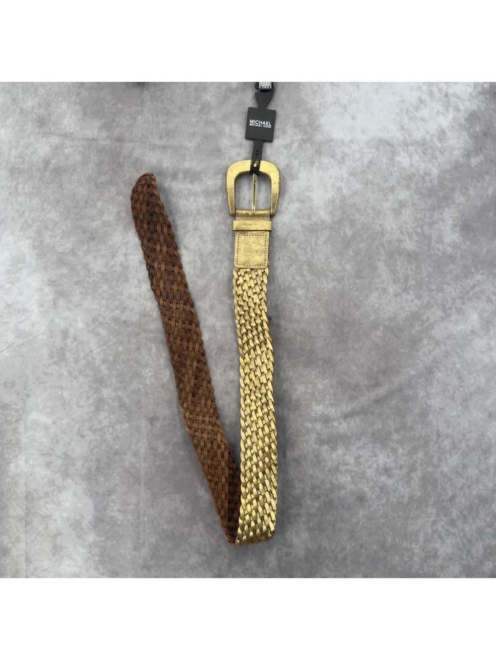 NWT Michael Kors Gold Wide Woven Braided Leather Belt Medium Chunky